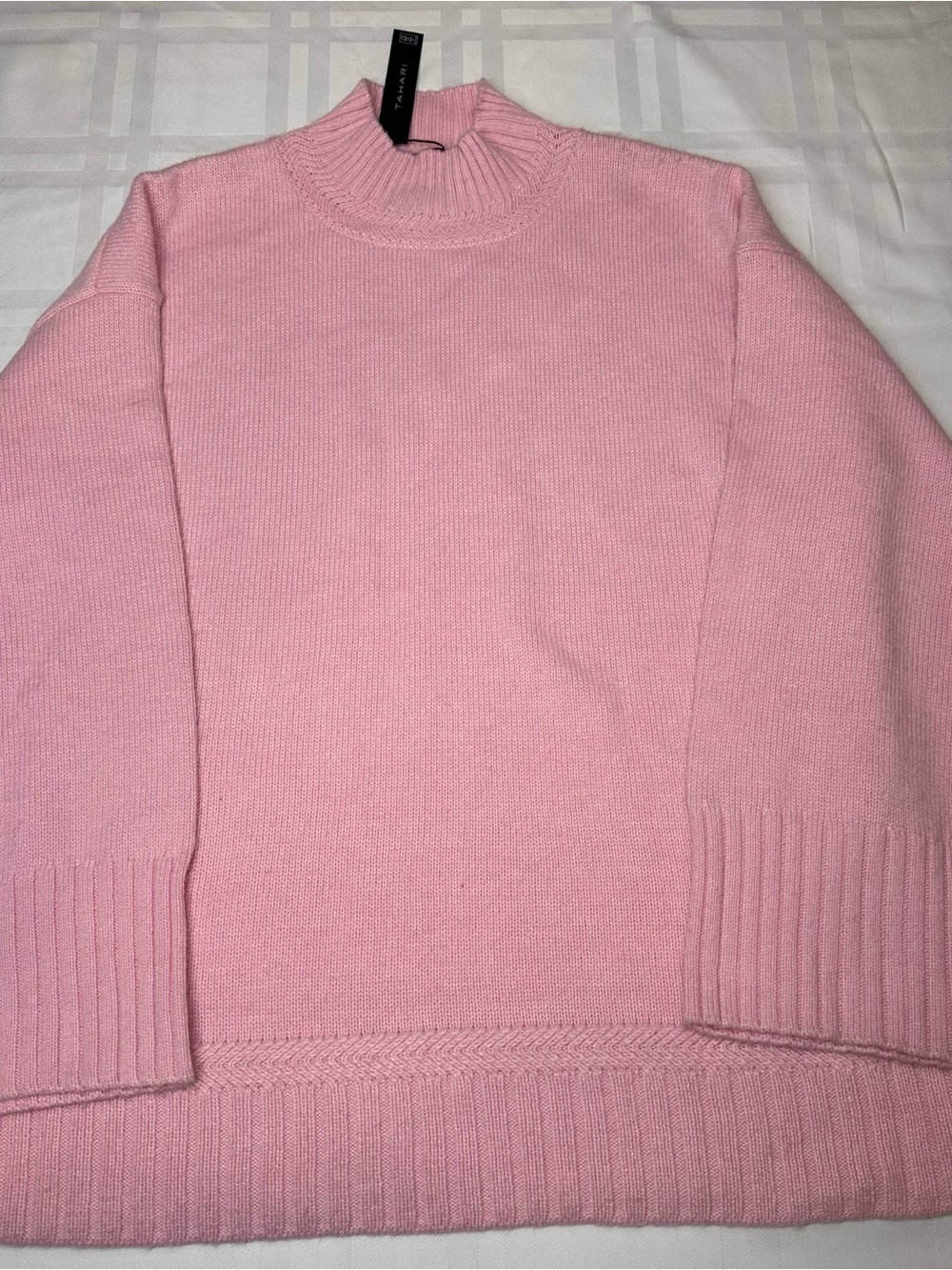 Tahari Pink Mock Neck Knit Sweater NWT Wide Ribbed Cuff Cozy Pullover Size M